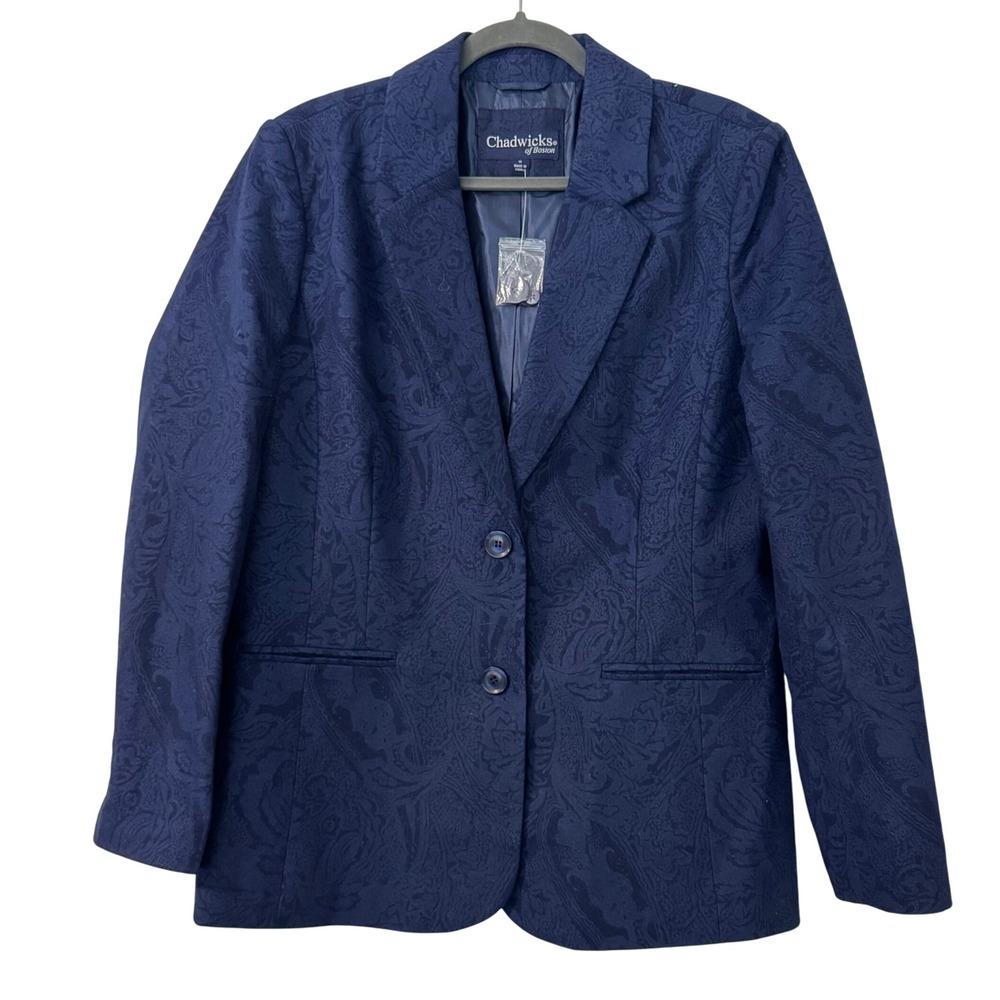 Chadwicks of Boston Women's Size 14 Blue Paisley Wool Blend Blazer Jacket Classy